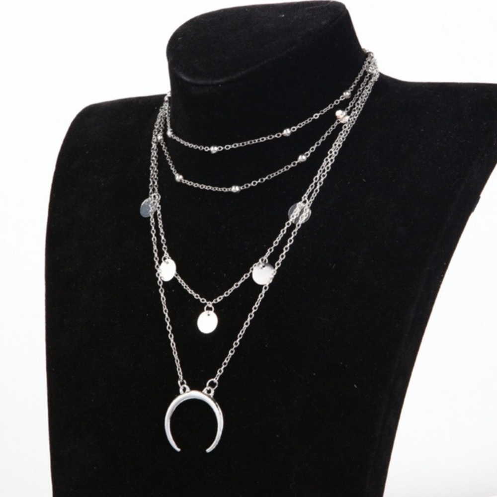 Boho Multilayer Necklace with Coins and Moon - Picture 4 of 6